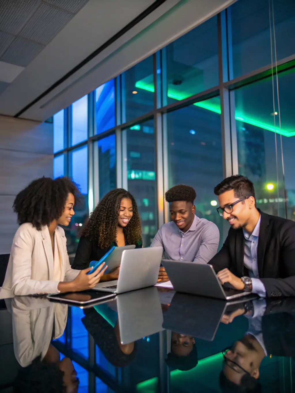 A diverse team of experts collaborating on a complex automation project, using advanced software and tools to optimize workflows.